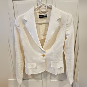 Dolce & Gabbana White Blazer with Yellow Button